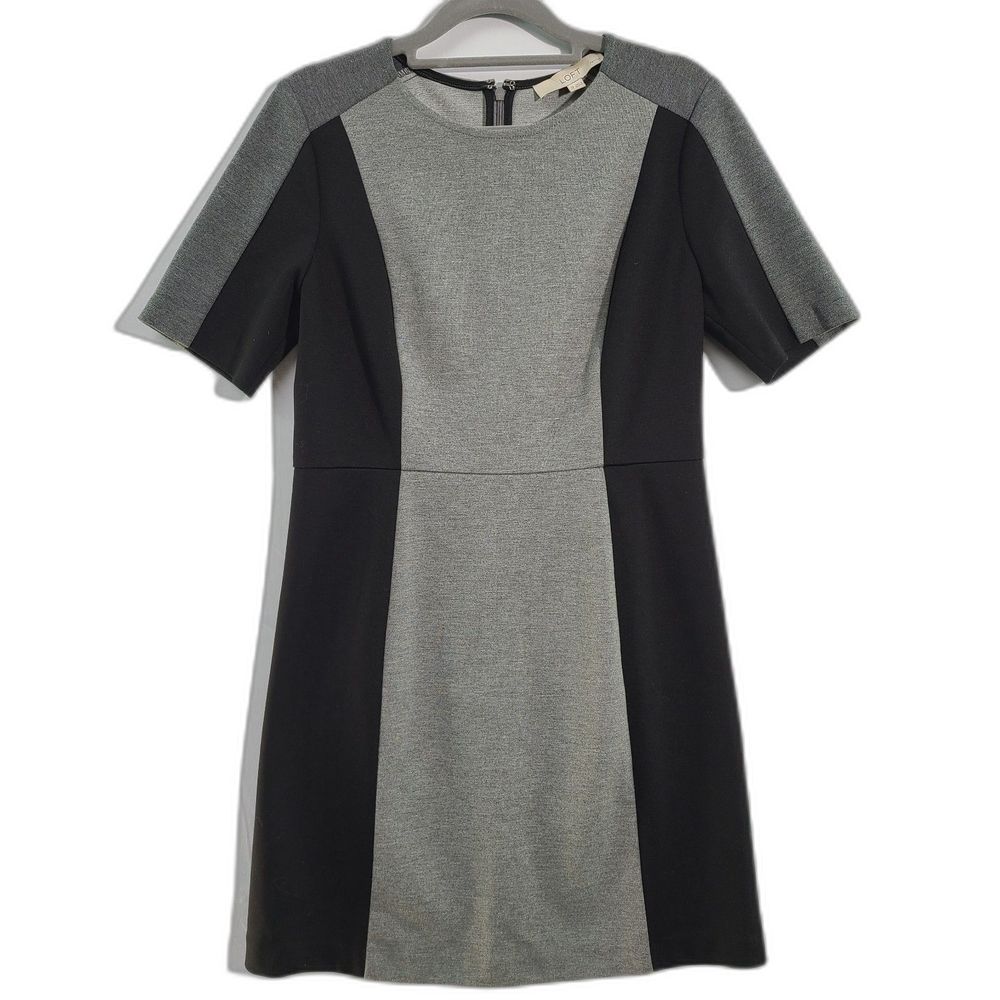Ann Taylor Loft Petites Gray & Black Color Block Dress Short Sleeves Stretch 2P